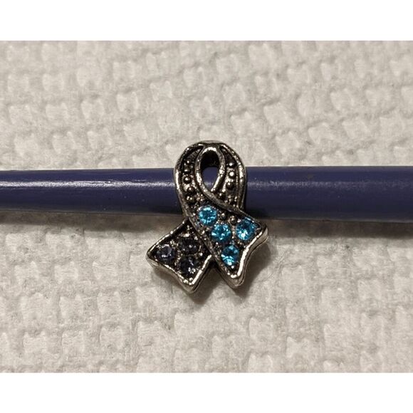 "Blue" Awareness Ribbon w/Blue & Black stones Charm - Picture 2 of 4